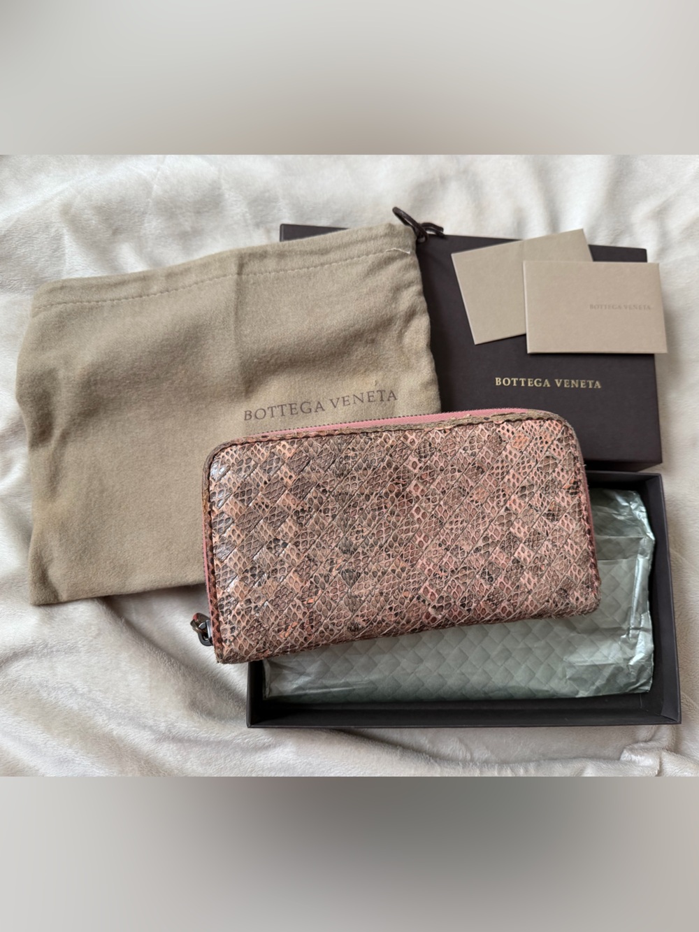 Bottega Veneta Intrecciato snake skin Zip Wallet